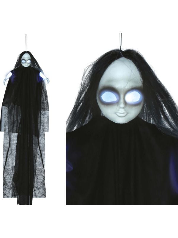 Hangdecoratie meisje met zwarte ogen, licht en geluid halloween main product photo
