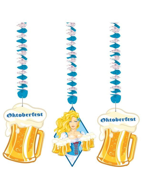 Hangdecoratie oktoberfest bierpullen 3 stuks