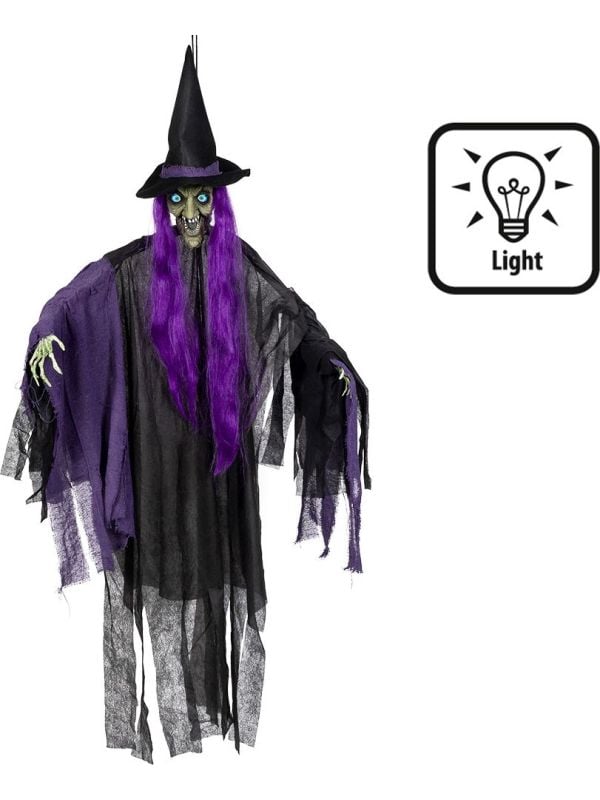 Hangdecoratie paarse heks halloween