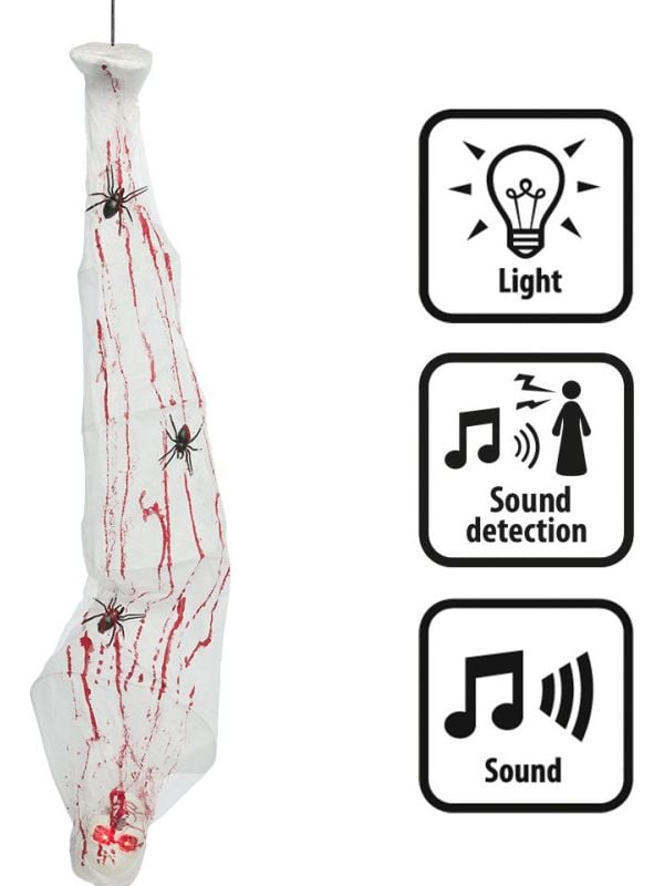 Hangdecoratie Spinnencocon licht & geluid halloween