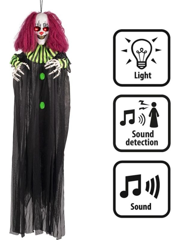 Hangdecoratie Terror Clown licht & geluid halloween
