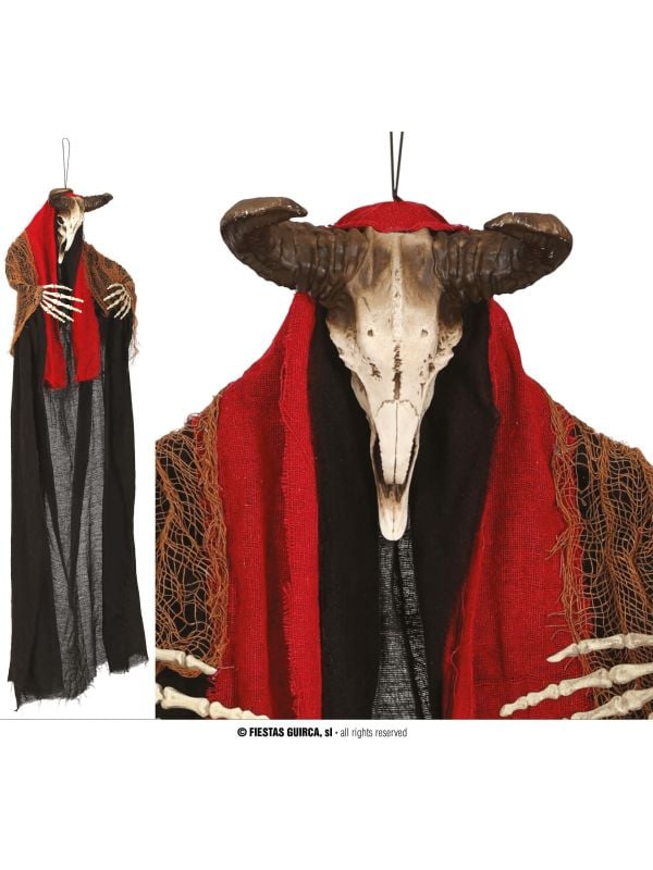 Hangdecoratie voodoo ram skelet met licht 150 cm halloween