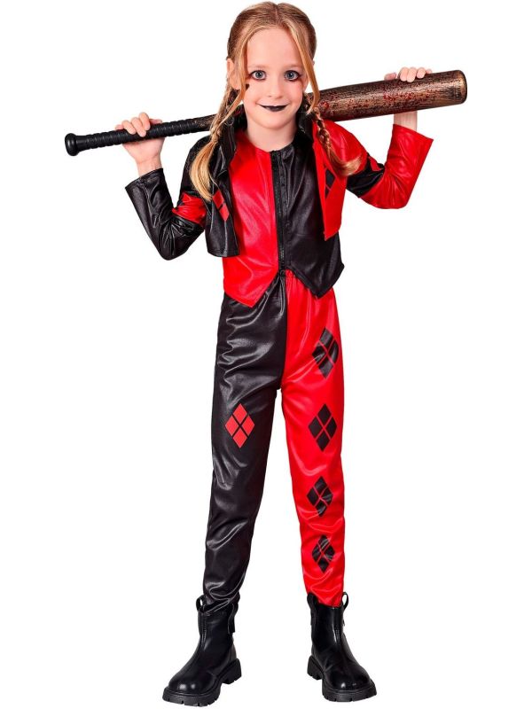 Harlekijn Pak Halloween Meisjes Zwart Rood