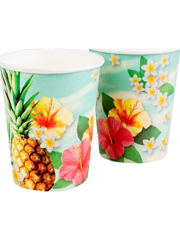 Hawaii paradise thema papieren bekertjes 10 stuks