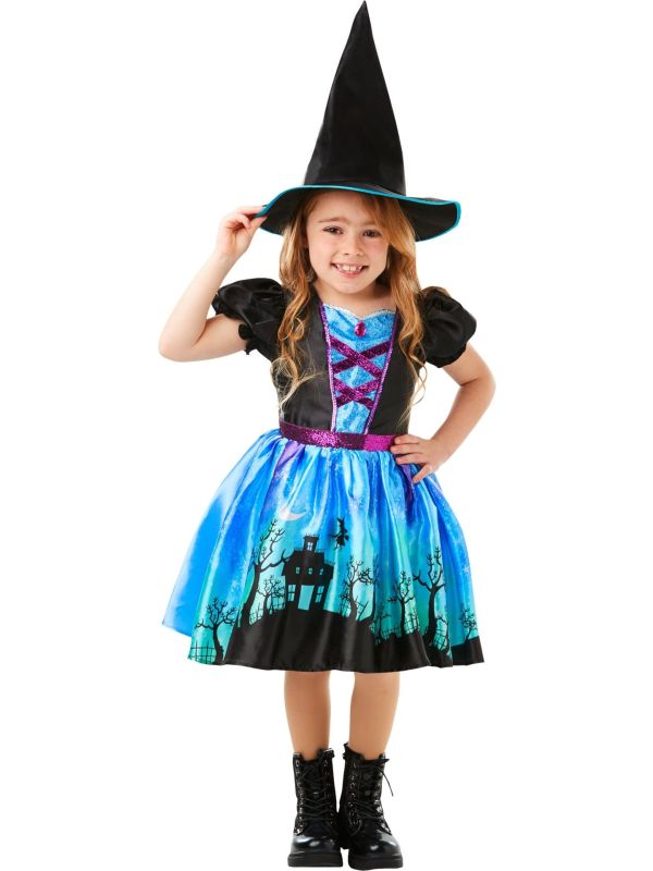 Heks Halloween Outfit Blauw Jurkje Meisjes