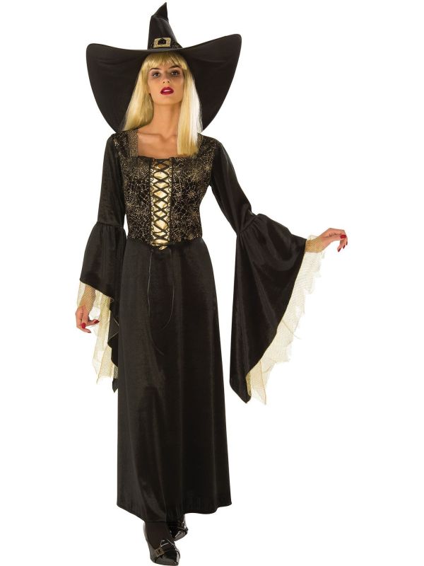 Heks Outfit Vrouwen Met Gouden Spinnenweb