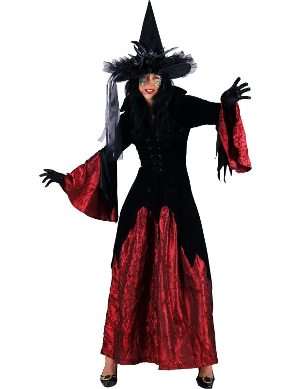Heksen Jurk Dames Zwart Rood Halloween