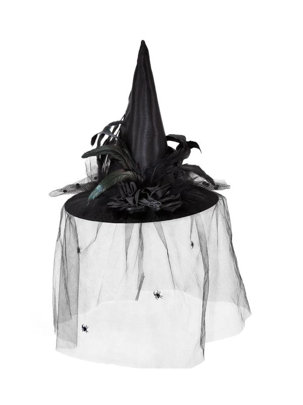 Heksenhoed Zwart met Sluier Dames