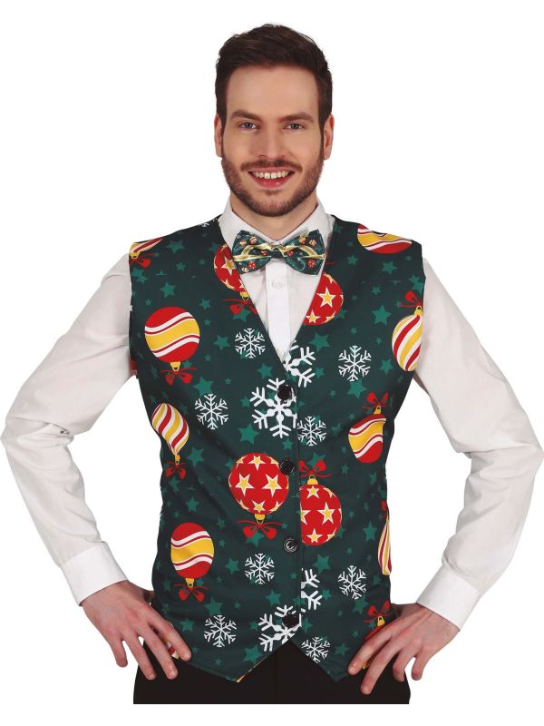 Heren foute kerst gilet met kerstballen main product photo