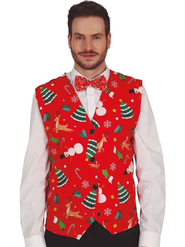 Heren foute kerst gilet rood
