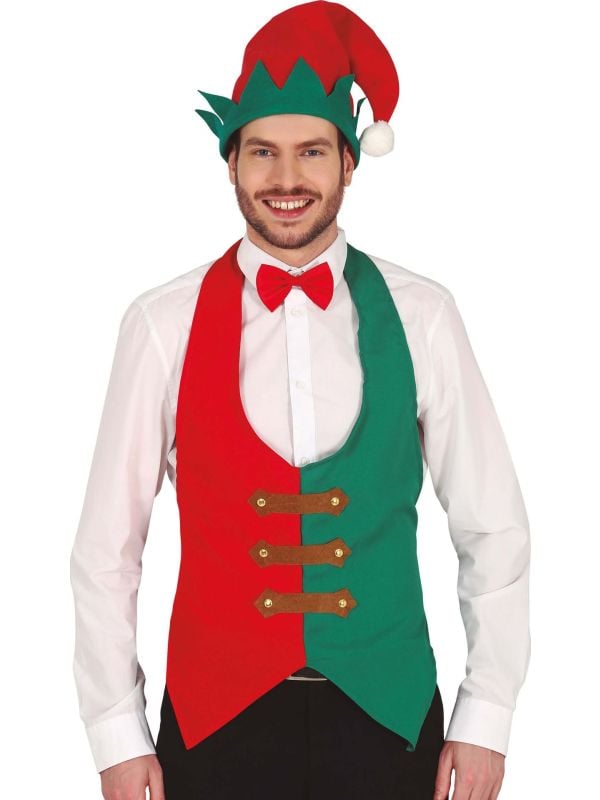 Heren kerst elf gilet rood groen