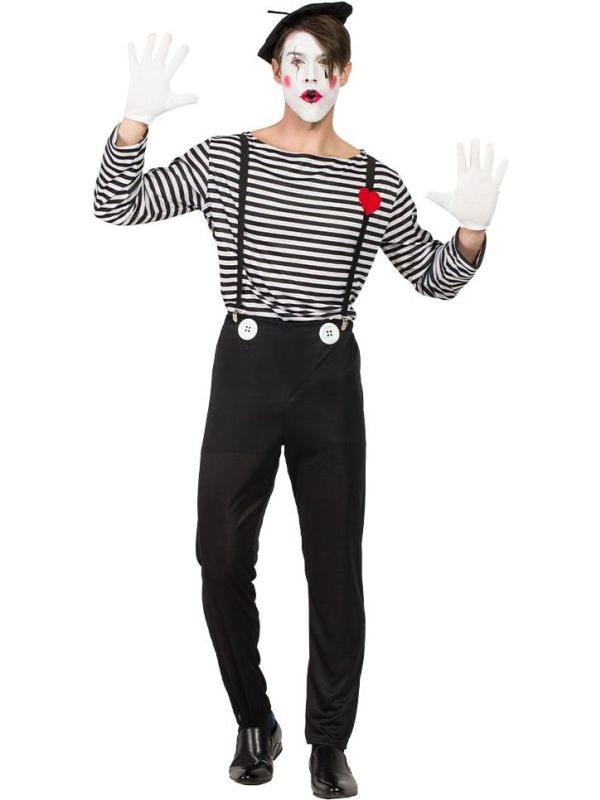 Heren Mimespeler Kostuum Zwart Wit