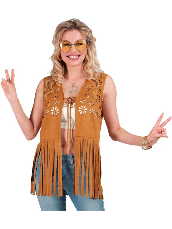 Hippie Gilet Vest Bruin Vrouwen 60s