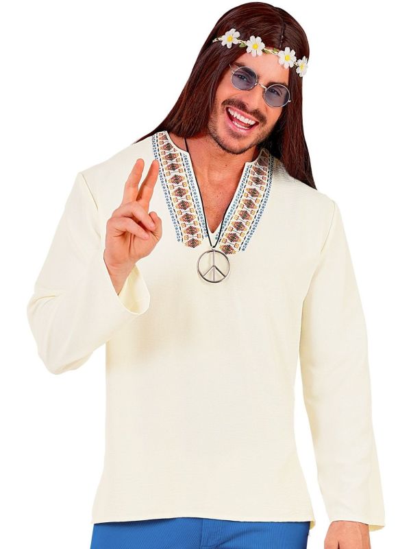 Hippie Overhemd  Shirt 60s Wit Heren