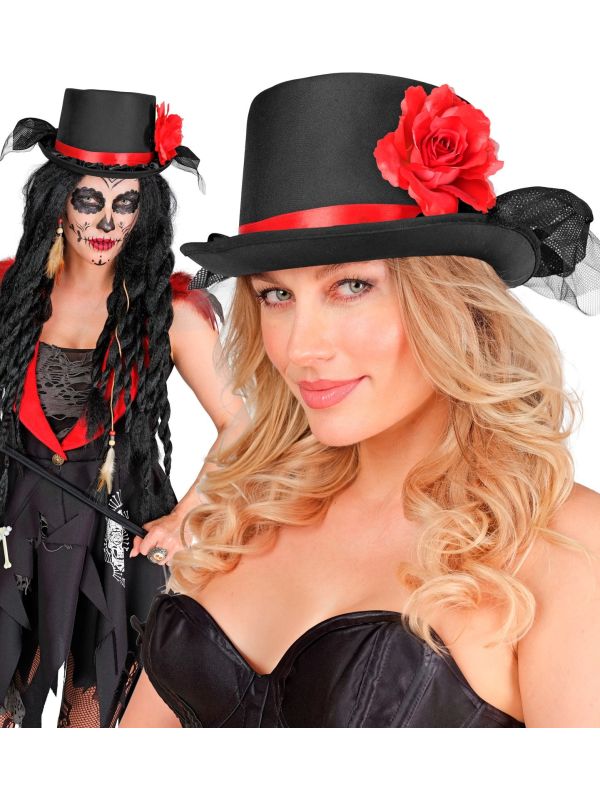 Hoed Zwart met Roos Rood