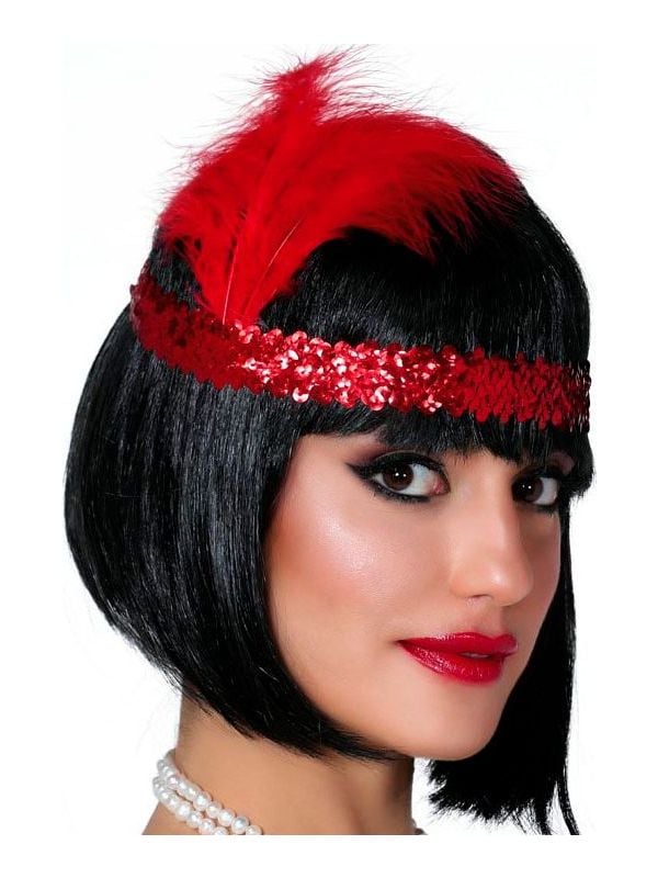 Hoofdband rood pailletten