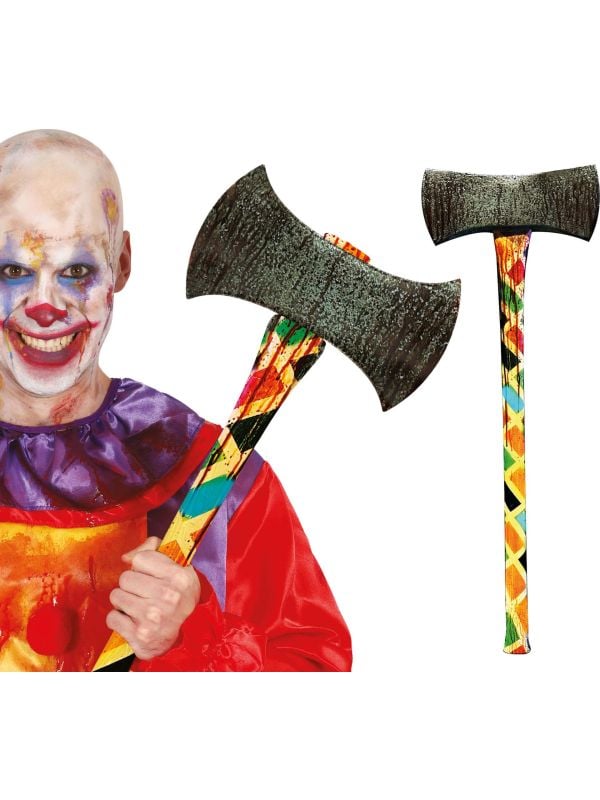 Horror clown bijl tweezijdig 73 cm halloween