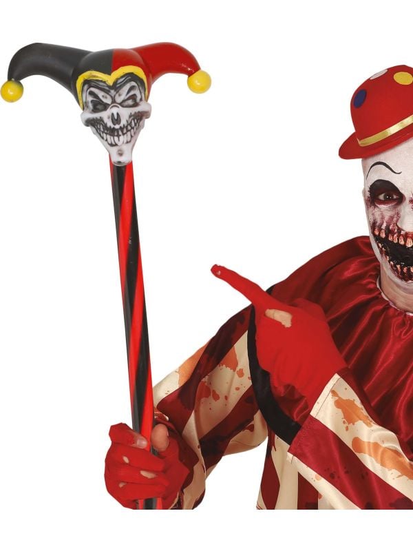Horrorclown stok met clownschedel 90 cm halloween