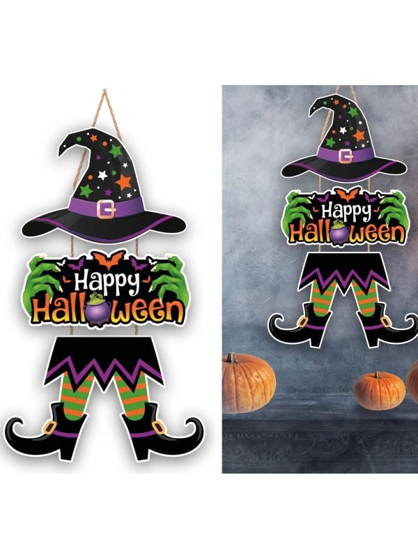 Houten decoratie bord heks 3 delig 55 cm halloween