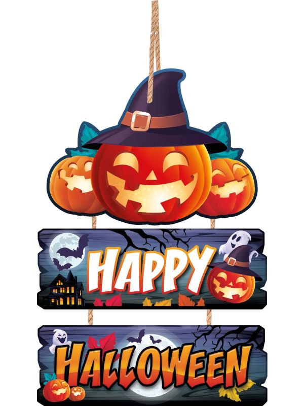 Houten "Happy Halloween" pompoen bord 3 delig 32 x 21 cm