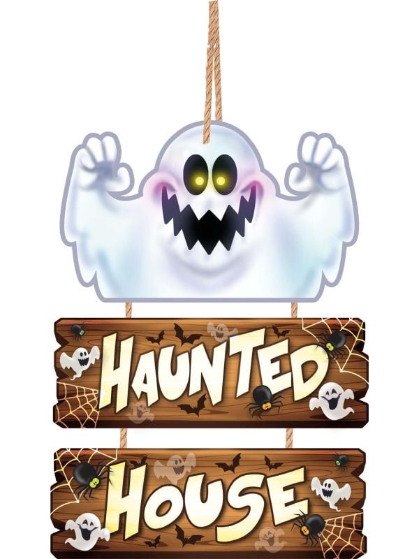 Houten "Haunted house" spook bord 3 delig 32 x 21 cm halloween