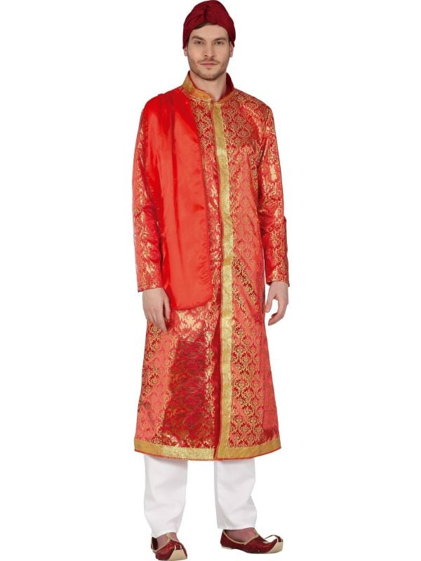 Indiase tuniek rood outfit met hoed heren