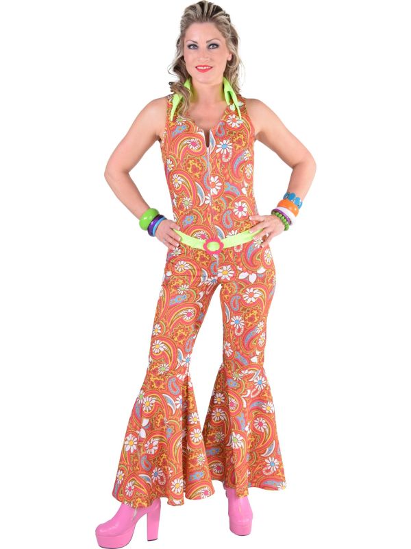 Jaren 60 hippie jumpsuit oranje vrouwen main product photo
