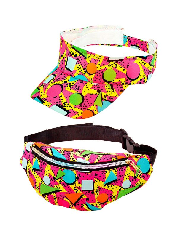 Jaren 80 Zonneklep en Heuptas Funky Roze