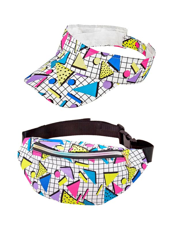 Jaren 80 Zonneklep en Heuptas Funky Wit