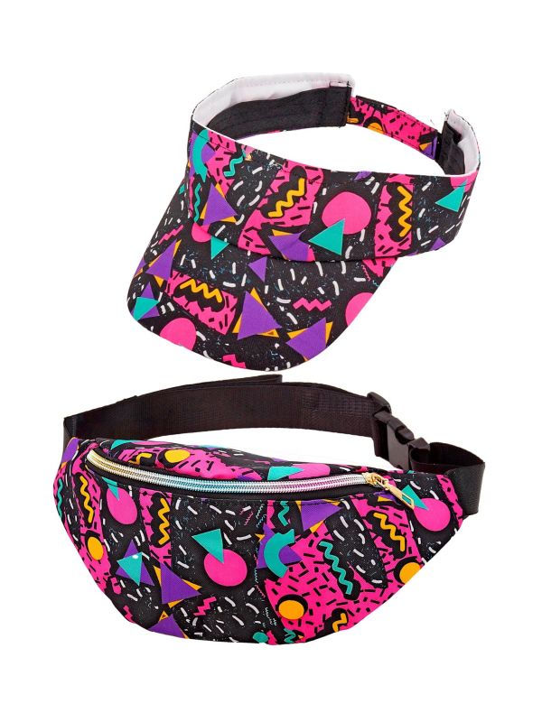 Jaren 80 Zonneklep en Heuptas Funky Zwart