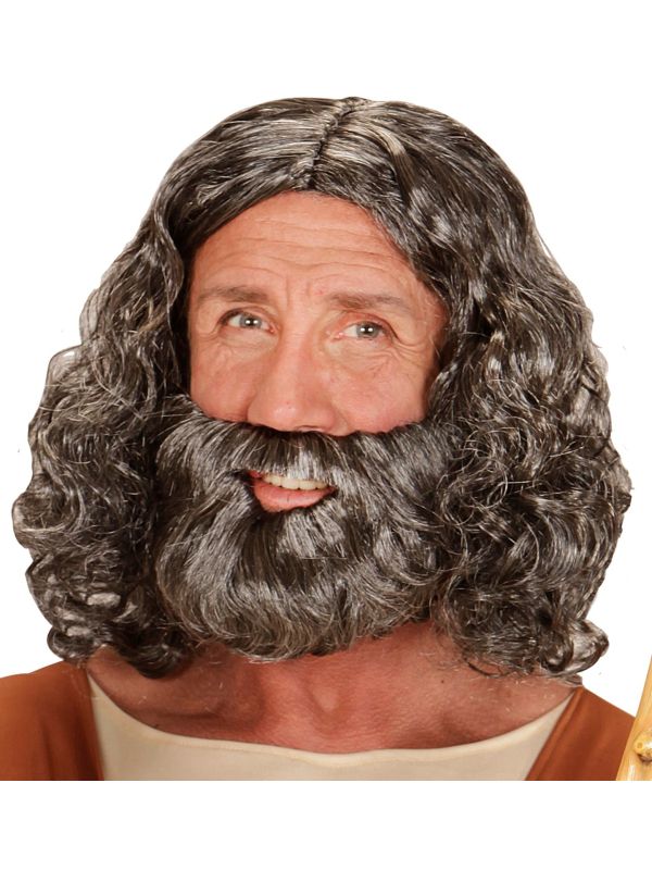 Jezus baard met pruik grijs