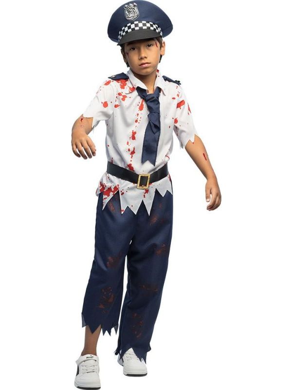 Jongens Zombie Politiepak Wit Halloween