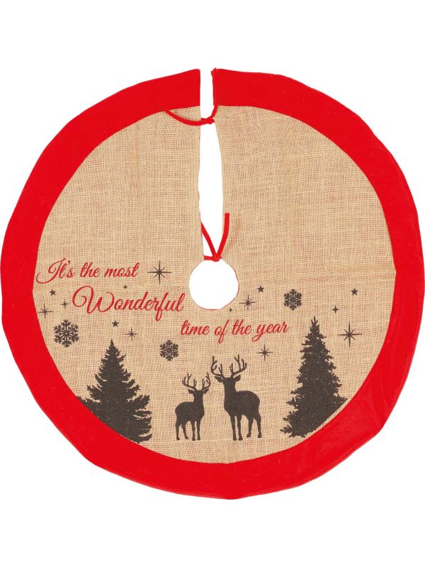 Jute kerstboomkleed met rode basis 85cm