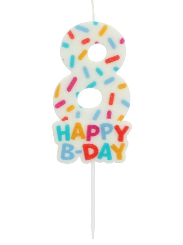 Kaars sprinkles Cijfer 8 meerkleurig