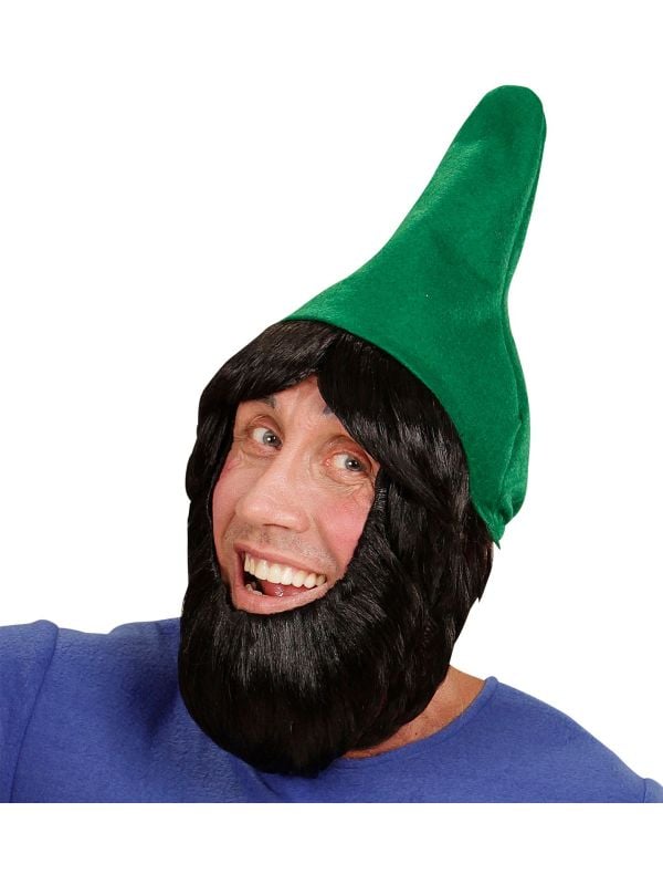 Kaboutermuts met pruik en baard groen main product photo