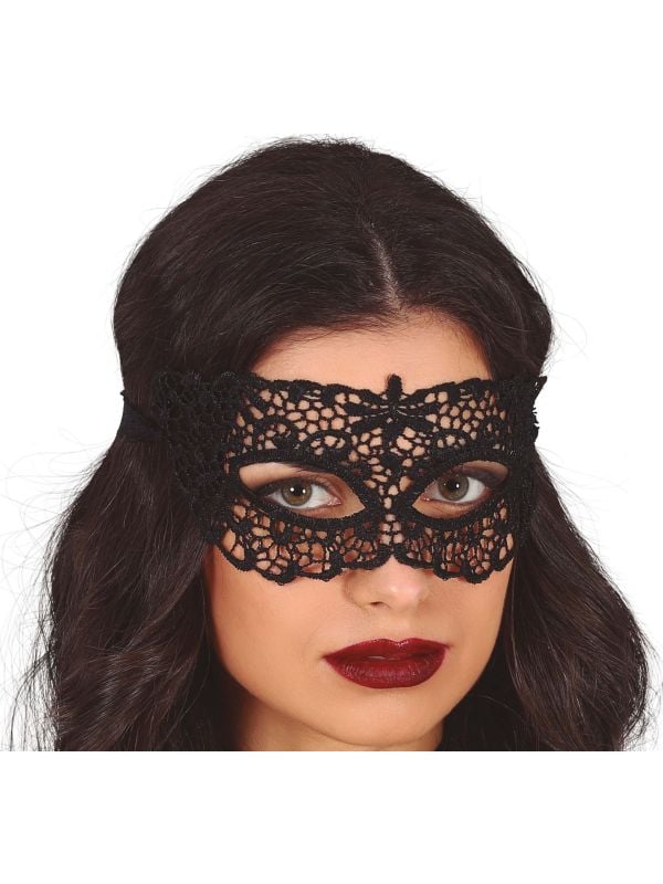 Kanten oogmasker zwart bloemen