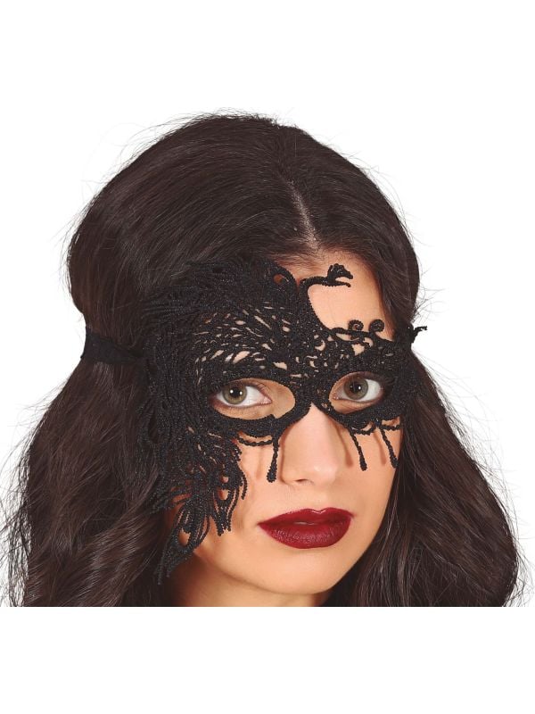 Kanten oogmasker zwart half