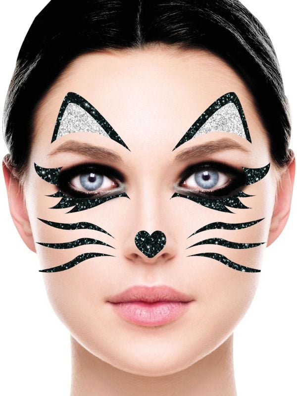 Kat glitter gezicht decoratie