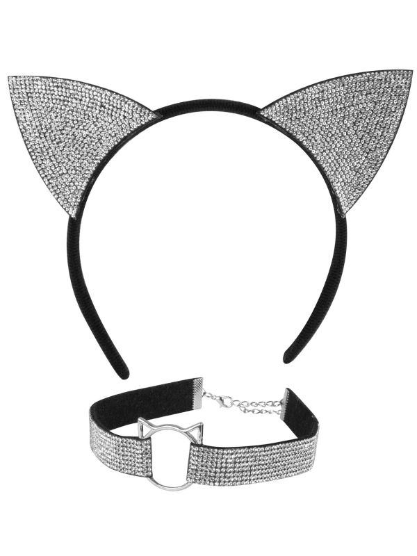 Katten Oren Accessoire Set met Halsband Zilver