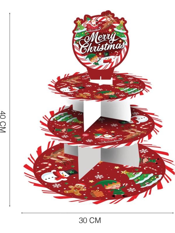 Kerst etagere kerstfiguren 3 lagen karton