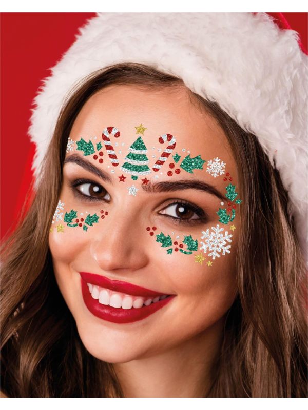 Kerst glitter gezicht stickers zelfklevend main product photo