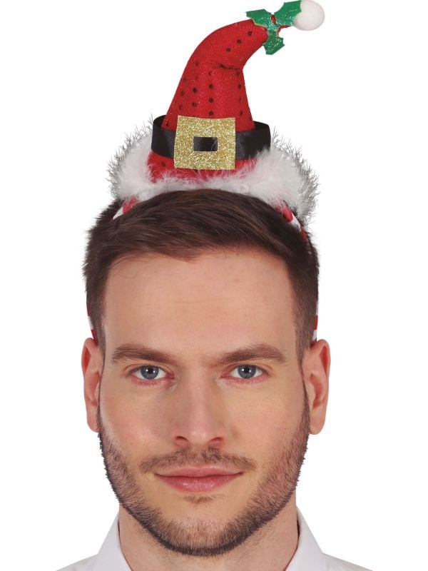 Kerst hoofdband met mini kerstman muts
