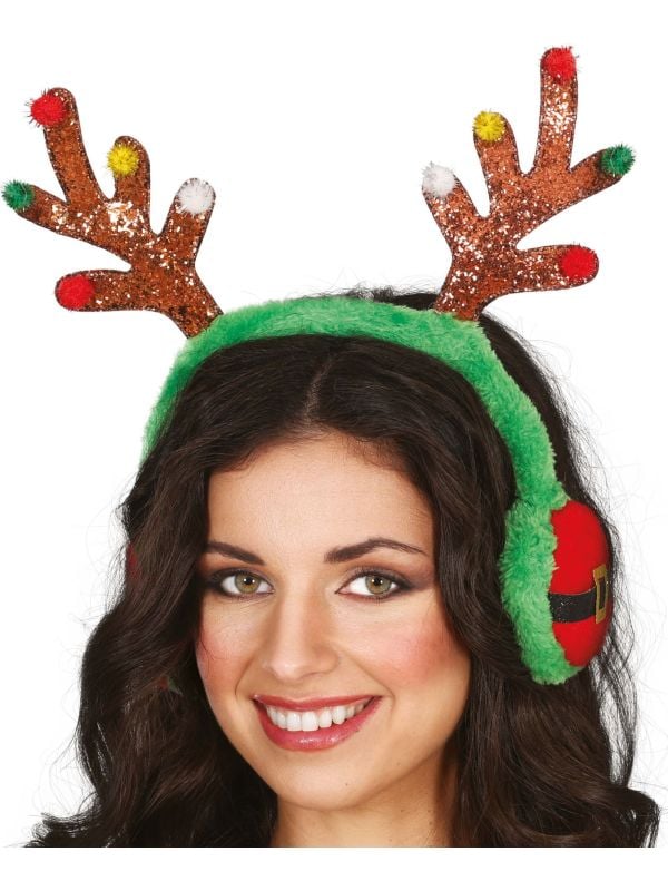 Kerst rendier oorwarmer hoofdband met glitters main product photo