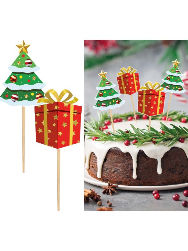 Kerstboom cupcake versiering 6cm 12 stuks