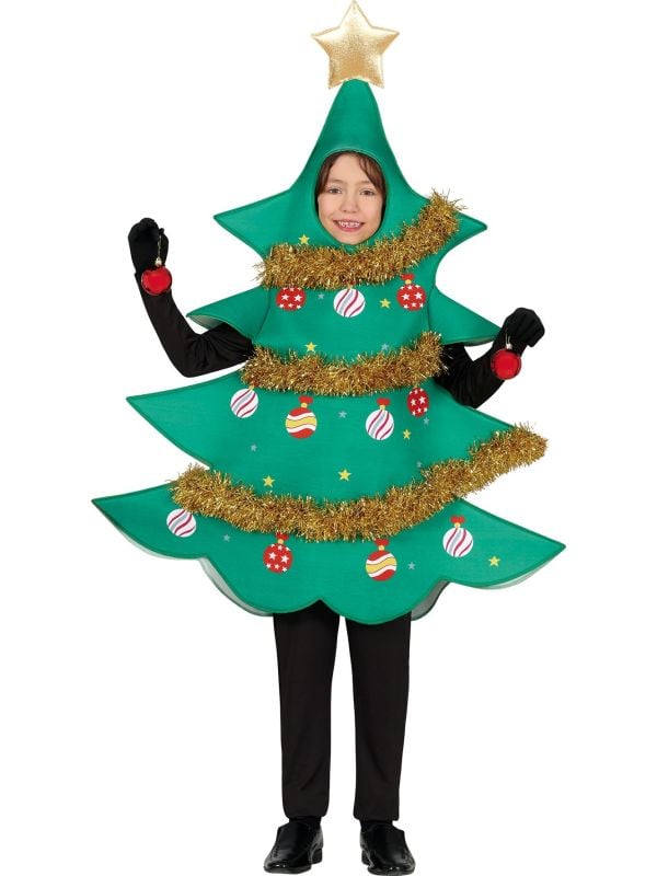Kerstboom kostuum met slingers kinderen