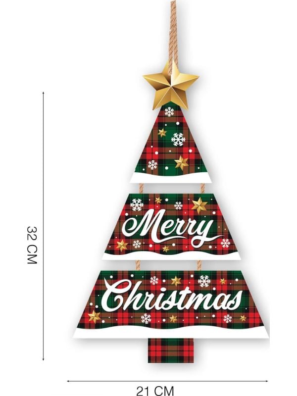 Kerstboom wanddecoratie "merry christmas" 32x21 cm