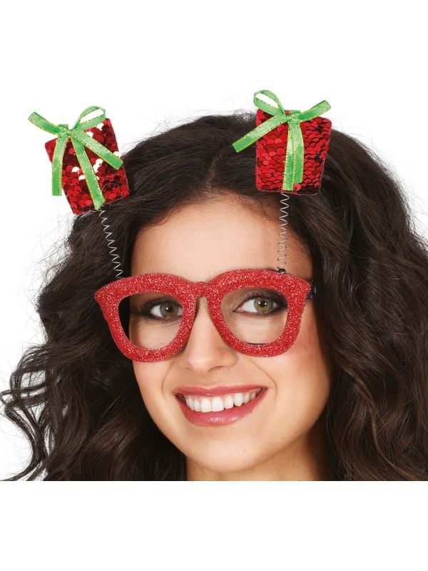 Kerstbril met pailletten en cadeautje