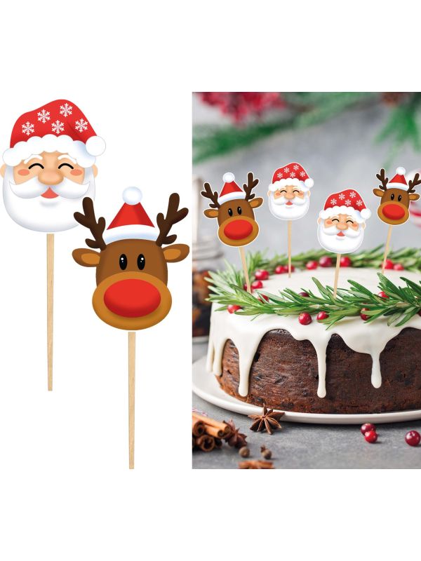 Kerstman cupcake versiering 6cm 12 stuks