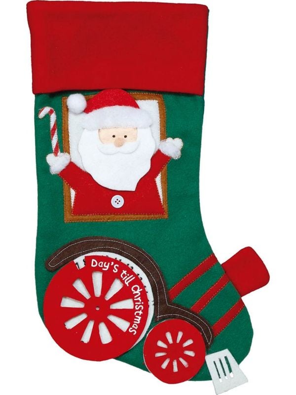 Kerstman in trein kerstsok 48 cm
