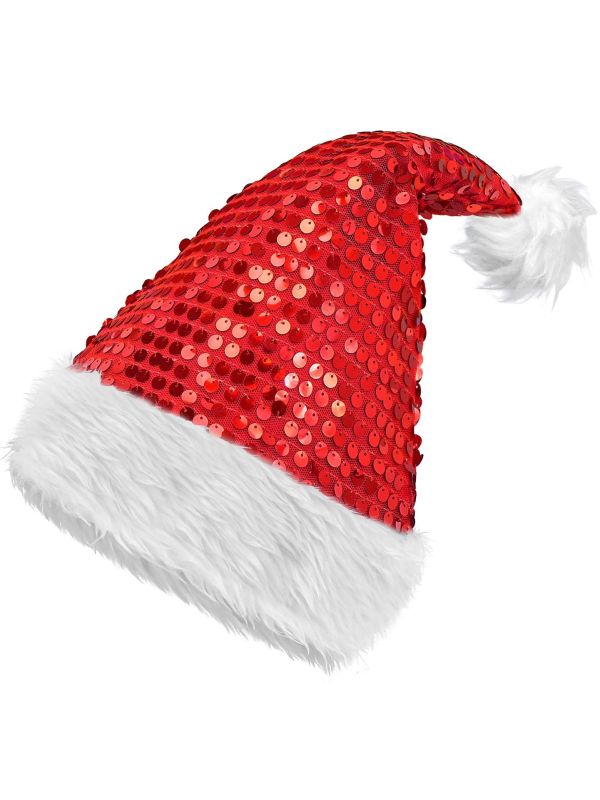 Kerstmuts Rood met Glanzende Pailletten